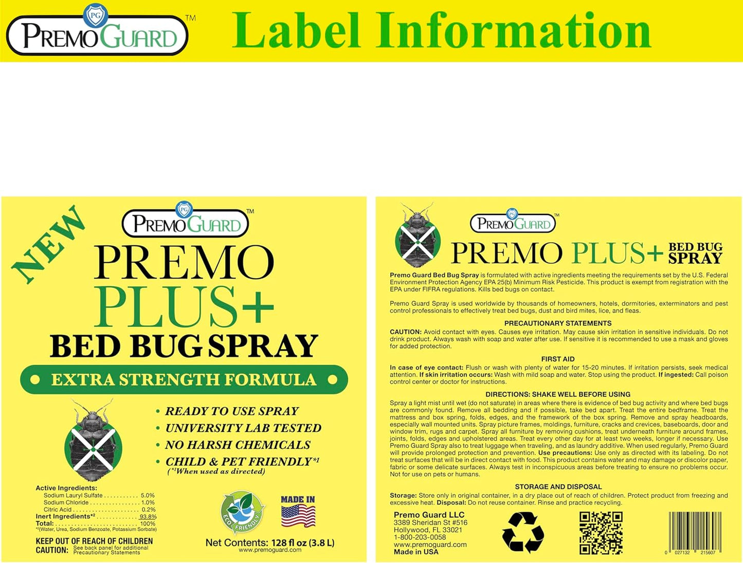 Bed Bug Plus Spray 128 oz | Natural & Non-Toxic | Premo Guard