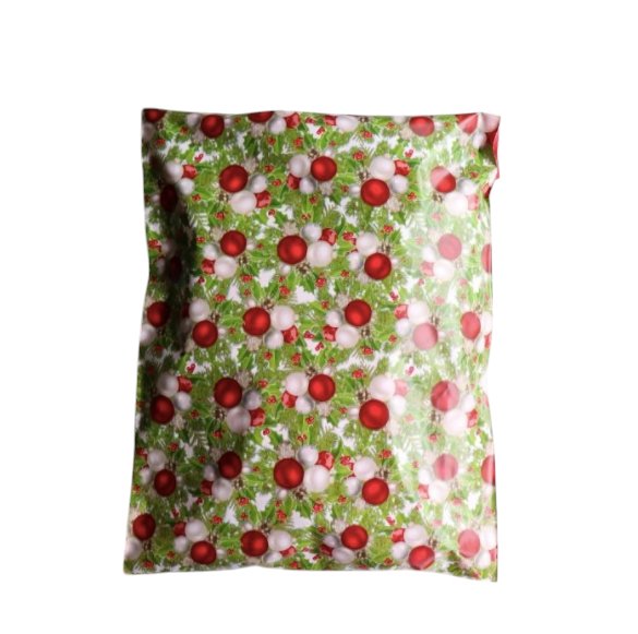 Premium Christmas Ornament Red Green Poly Mailers Size 10x13 Shipping Bags - Packaging Materials for Quail Enthusiasts