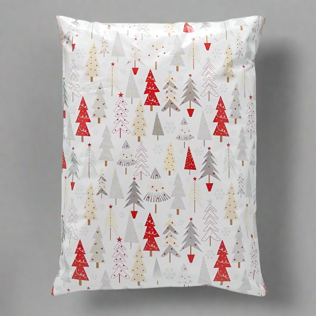 Christmas Trees Poly Mailers Size 14.5x19 White Christmas Shipping Bags