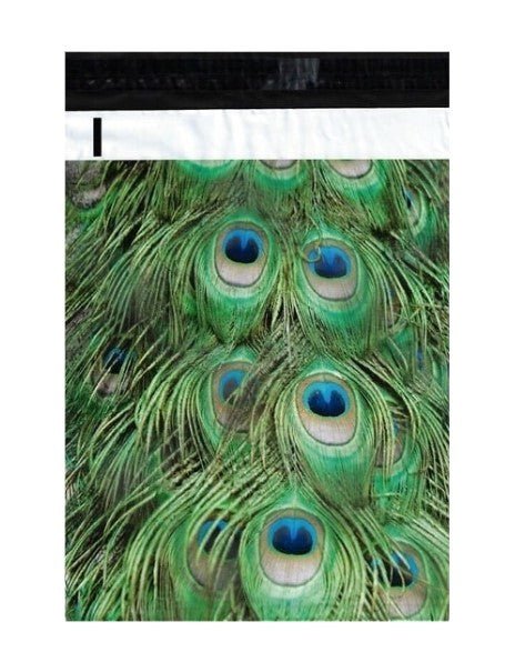 Premium Peacock Feathers Green Poly Mailers Size 6x9 Shipping Bags - Packaging Materials for Quail Enthusiasts