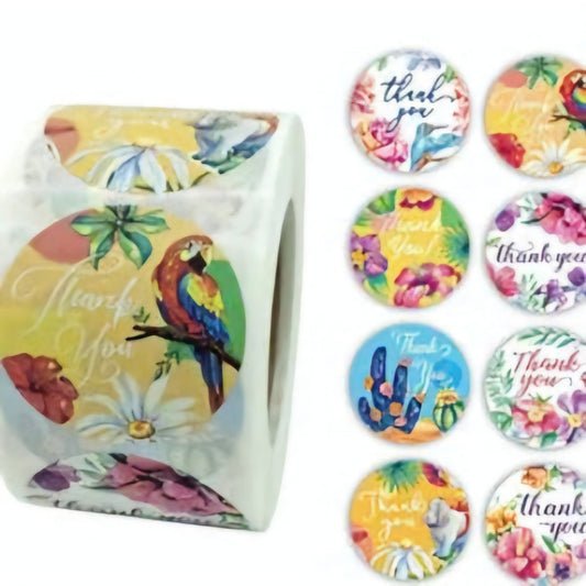 Premium Thank You Stickers 1.5 inch 500 Count Per Roll Cactus Parrot Jungle Shipping Supplies Animal Theme - Packaging Materials for Quail Enthusiasts