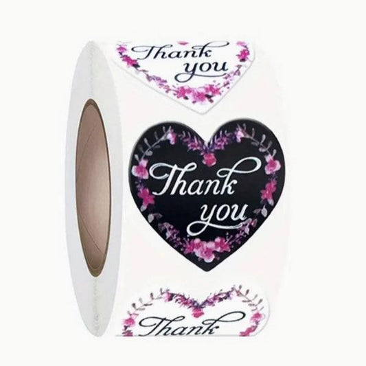 Premium Thank You Stickers 1.5 inch 500 Count Per Roll Pink Flowers Heart Shaped Shipping Supplies - Packaging Materials for Quail Enthusiasts