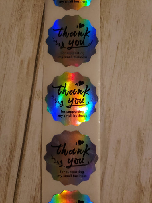 Premium Thank You Stickers Holographic Silver 1.5 inch 500 Stickers Per Roll Wavy Shaped Shipping Supplies - Packaging Materials for Quail Enthusiasts