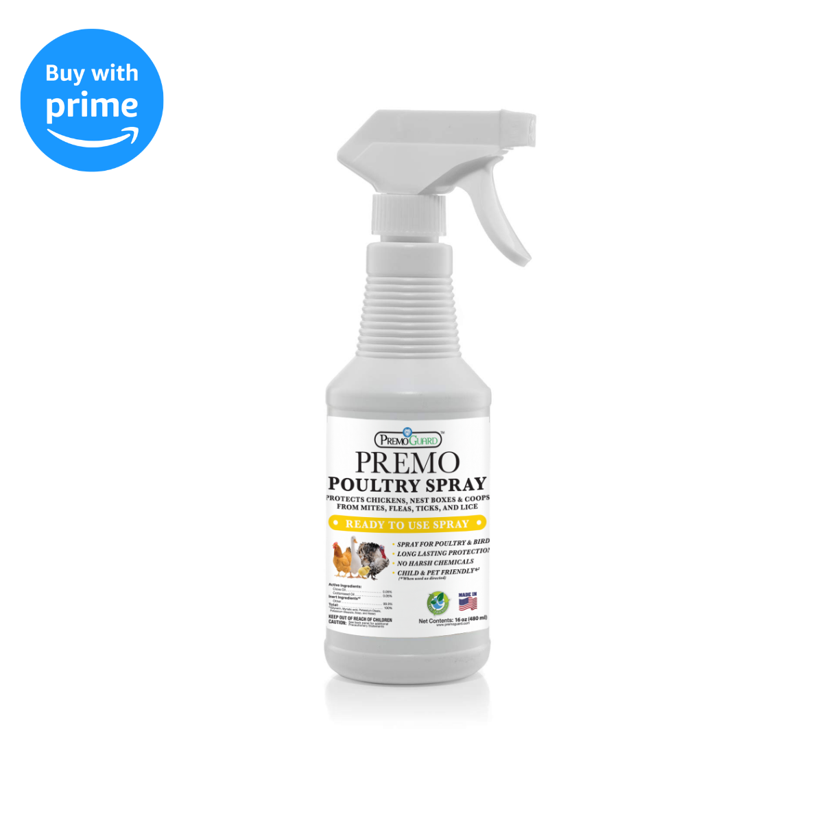 Premium Poultry Spray 16 oz - Plant Based All Natural Non-Toxic - By Premo Guard - Bird Keeping Supplies for Quail Enthusiasts