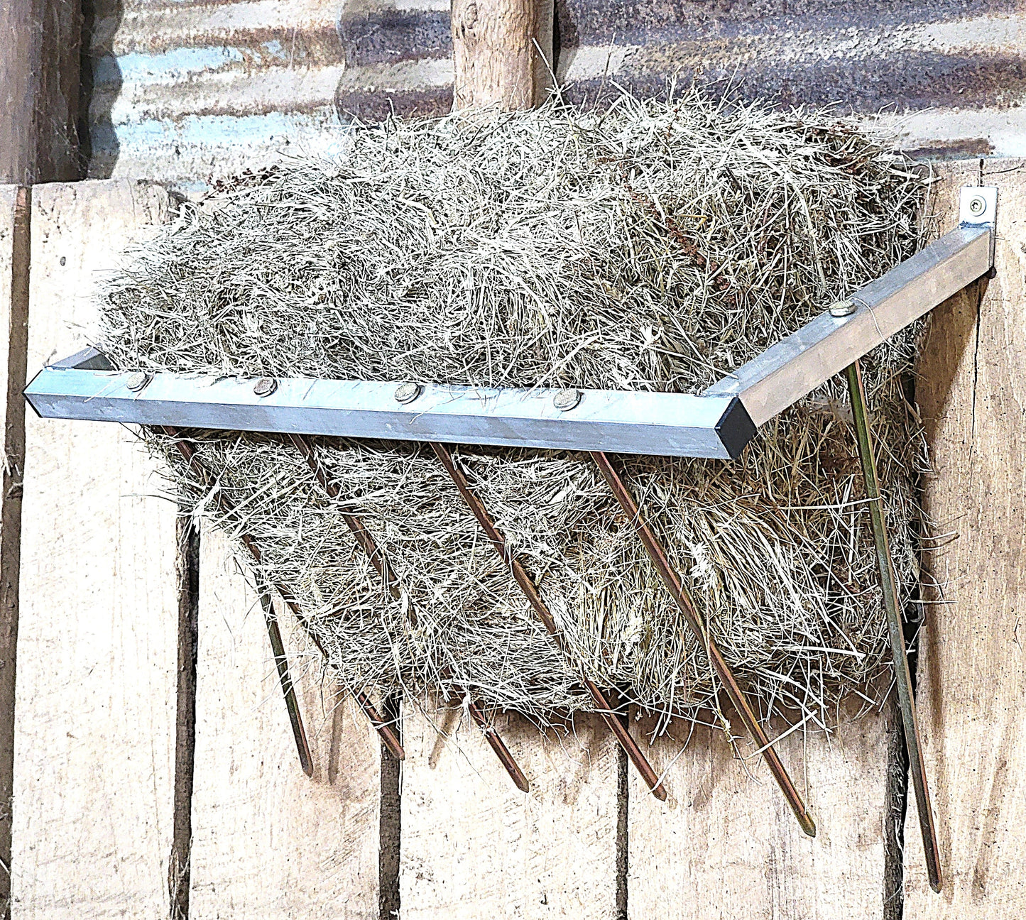 Premium 24 Inch Wall Mounted Sheep & Goat Two Flake Hay Feeder USA Made Aluminum - Homesteading Supplies for Quail Enthusiasts
