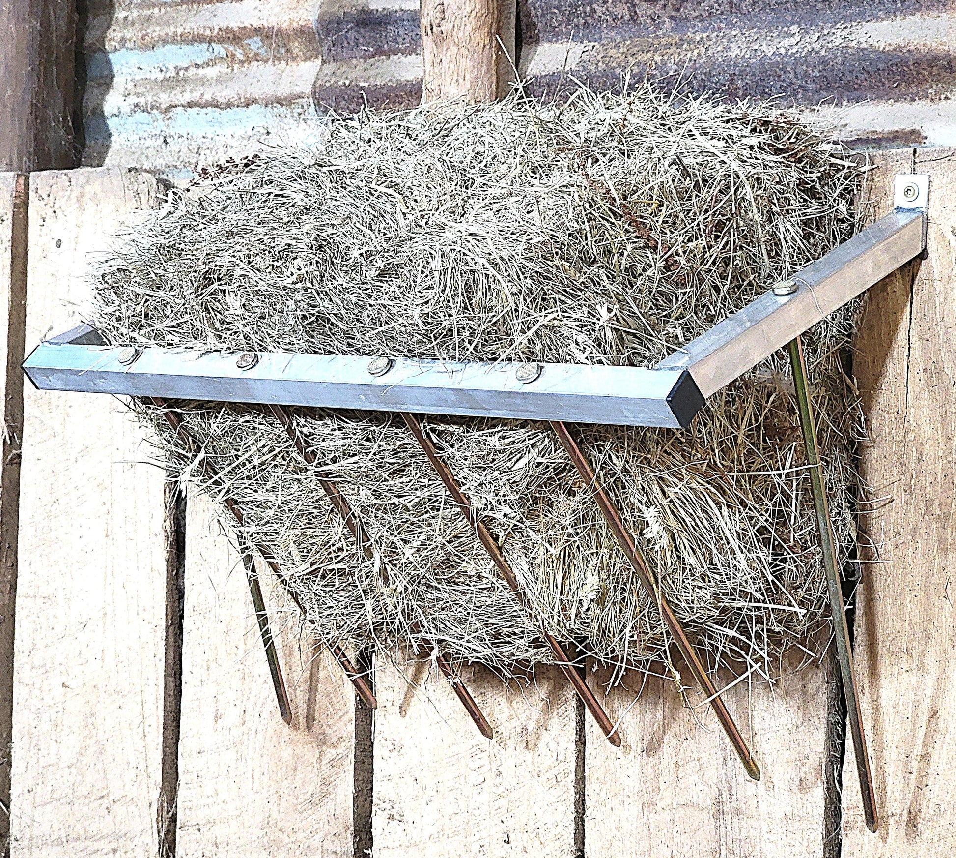 Premium 24 Inch Wall Mounted Sheep & Goat Two Flake Hay Feeder USA Made Aluminum - Homesteading Supplies for Quail Enthusiasts