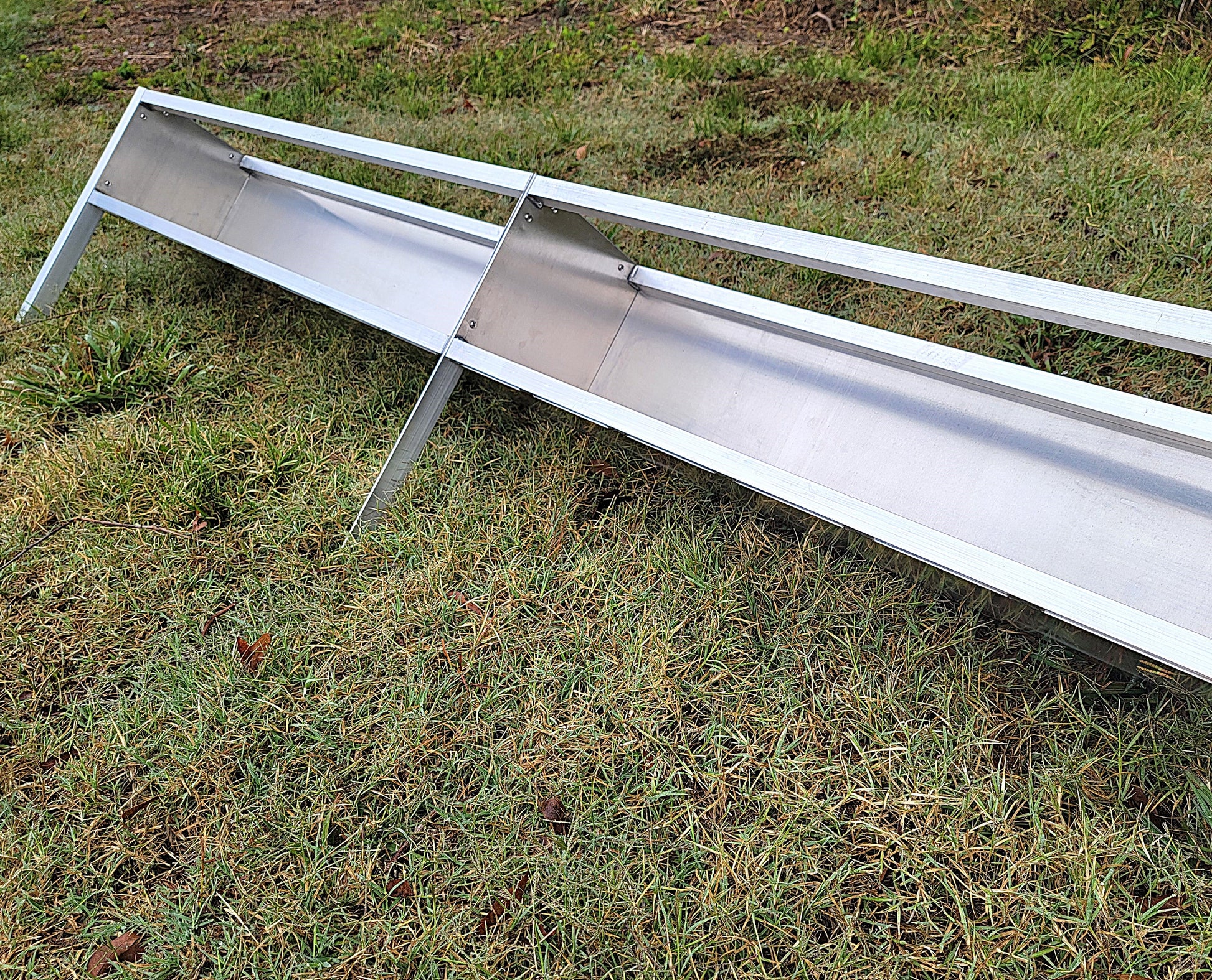 Premium 96 Inch 8 Ft Welded Aluminum Sheep & Goat V Trough Feeder with Anchors USA Made - Homesteading Supplies for Quail Enthusiasts