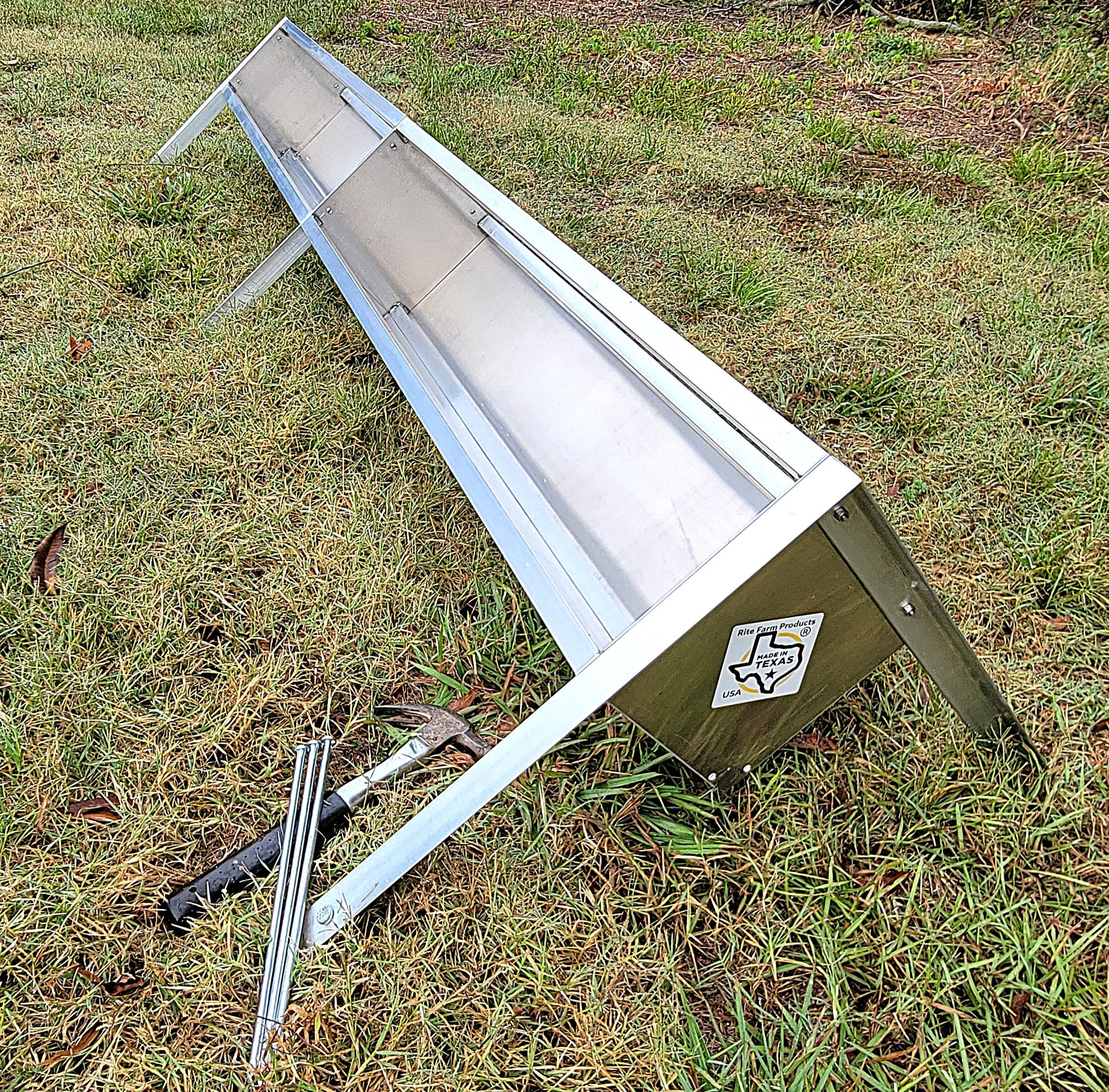 Premium 96 Inch 8 Ft Welded Aluminum Sheep & Goat V Trough Feeder with Anchors USA Made - Homesteading Supplies for Quail Enthusiasts
