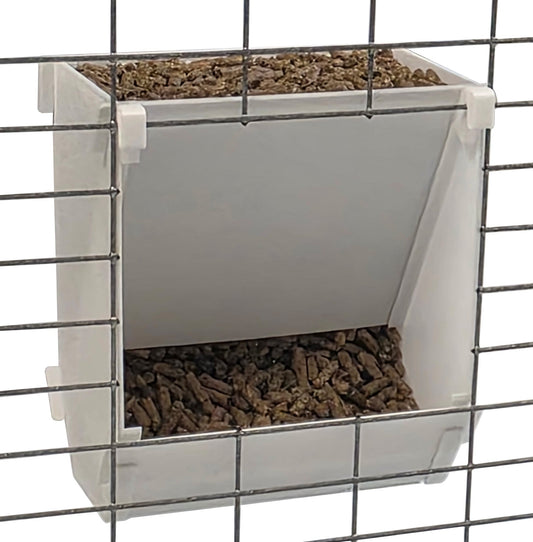 Premium Texas USA Made 6-Inch Cage Hanging Rabbit Feeder with ID Tag for Rabbit Pellet Feed with a Sifter Base - Homesteading Supplies for Quail Enthusiasts