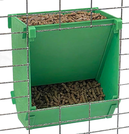 Premium Texas USA Made 6-Inch Cage Hanging Rabbit Feeder with ID Tag for Rabbit Pellet Feed with a Sifter Base - Homesteading Supplies for Quail Enthusiasts