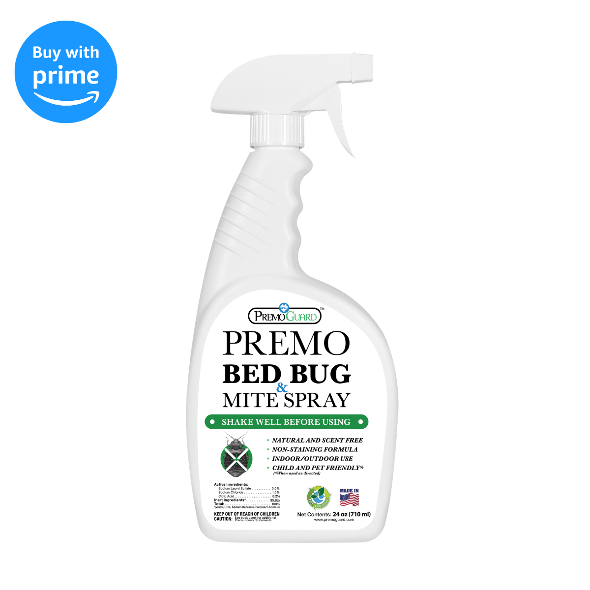Bed Bug & Mite Killer Spray 24 oz | Natural & Non-Toxic | Premo Guard