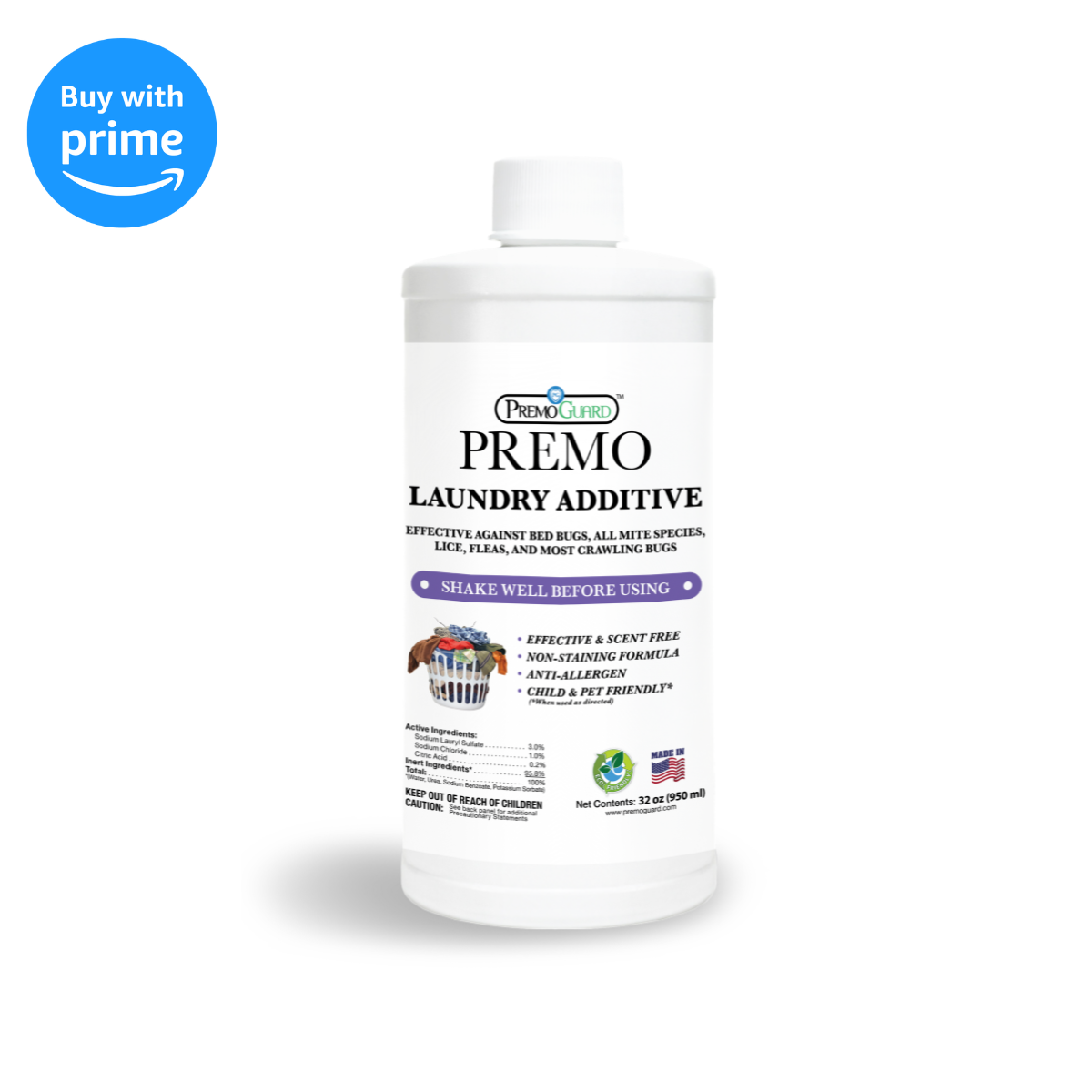 Premium Bed Bug & Mite Killer Laundry Additive - All Natural Non-Toxic - By Premo Guard - Homesteading Supplies for Quail Enthusiasts