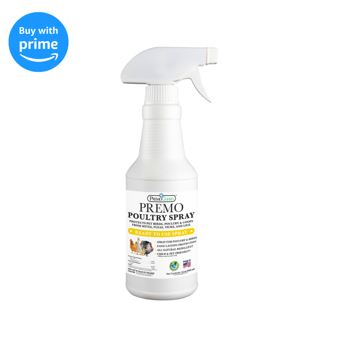 Premium Poultry Spray - Plant Based All Natural Non-Toxic - By Premo Guard - Bird Keeping Supplies for Quail Enthusiasts