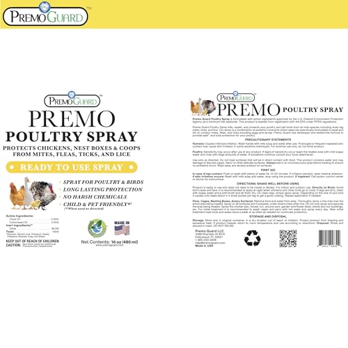 Premium Poultry Spray 16 oz - Plant Based All Natural Non-Toxic - By Premo Guard - Bird Keeping Supplies for Quail Enthusiasts