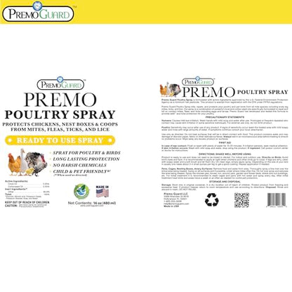 Premium Poultry Spray 16 oz - Plant Based All Natural Non-Toxic - By Premo Guard - Bird Keeping Supplies for Quail Enthusiasts