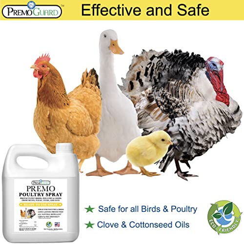 Premium Poultry Spray 128 oz - All Natural Non Toxic - Plant Based All Natural Non-Toxic - By Premo Guard - Bird Keeping Supplies for Quail Enthusiasts