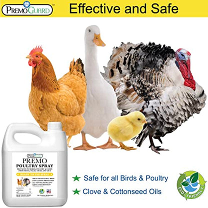 Premium Poultry Spray 128 oz - All Natural Non Toxic - Plant Based All Natural Non-Toxic - By Premo Guard - Bird Keeping Supplies for Quail Enthusiasts