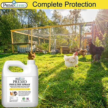Premium Poultry Spray 128 oz - All Natural Non Toxic - Plant Based All Natural Non-Toxic - By Premo Guard - Bird Keeping Supplies for Quail Enthusiasts