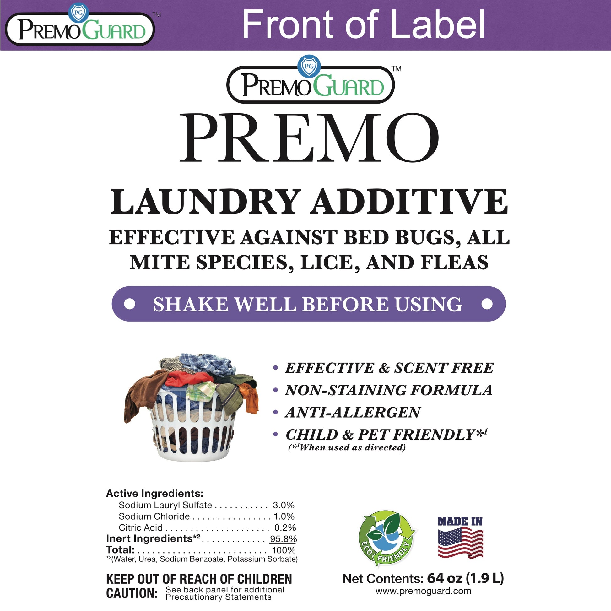 Premium Bed Bug & Mite Killer Laundry Additive - 64 oz - All Natural Non-Toxic - By Premo Guard - Homesteading Supplies for Quail Enthusiasts