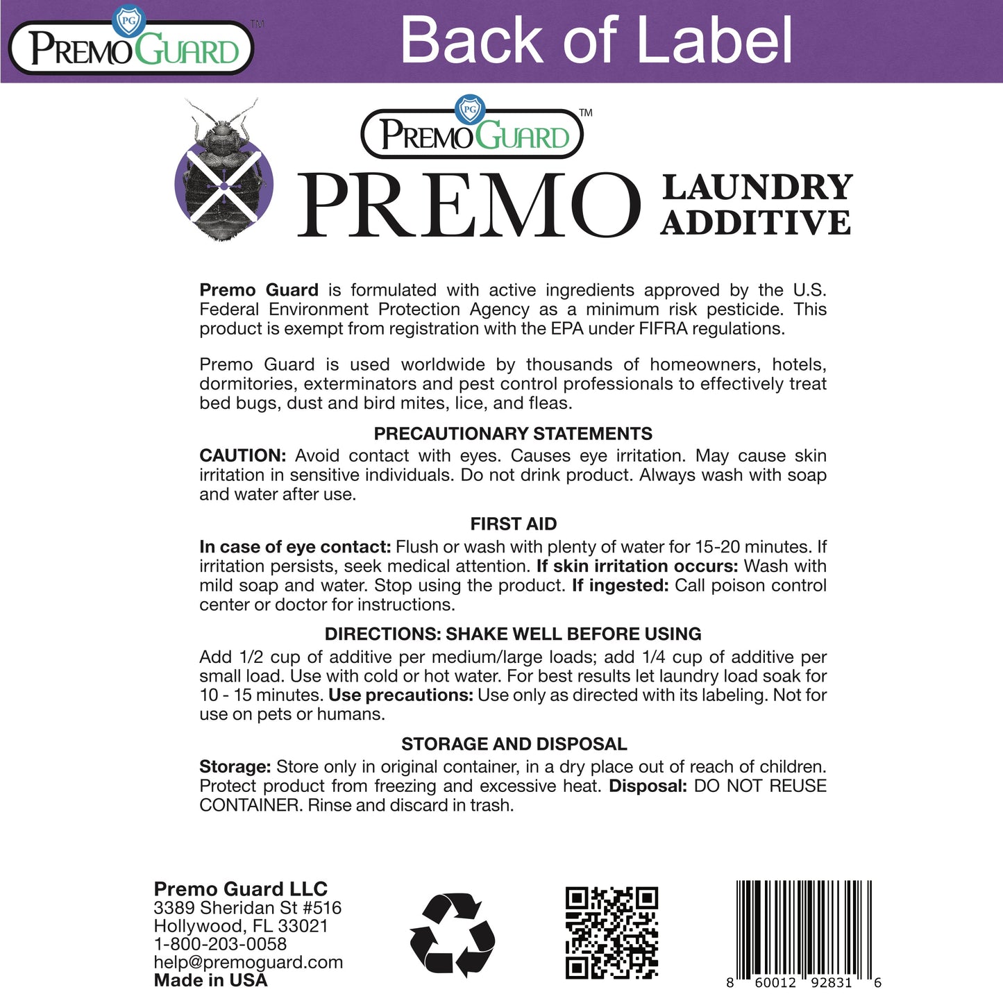 Premium Bed Bug & Mite Killer Laundry Additive - 64 oz - All Natural Non-Toxic - By Premo Guard - Homesteading Supplies for Quail Enthusiasts