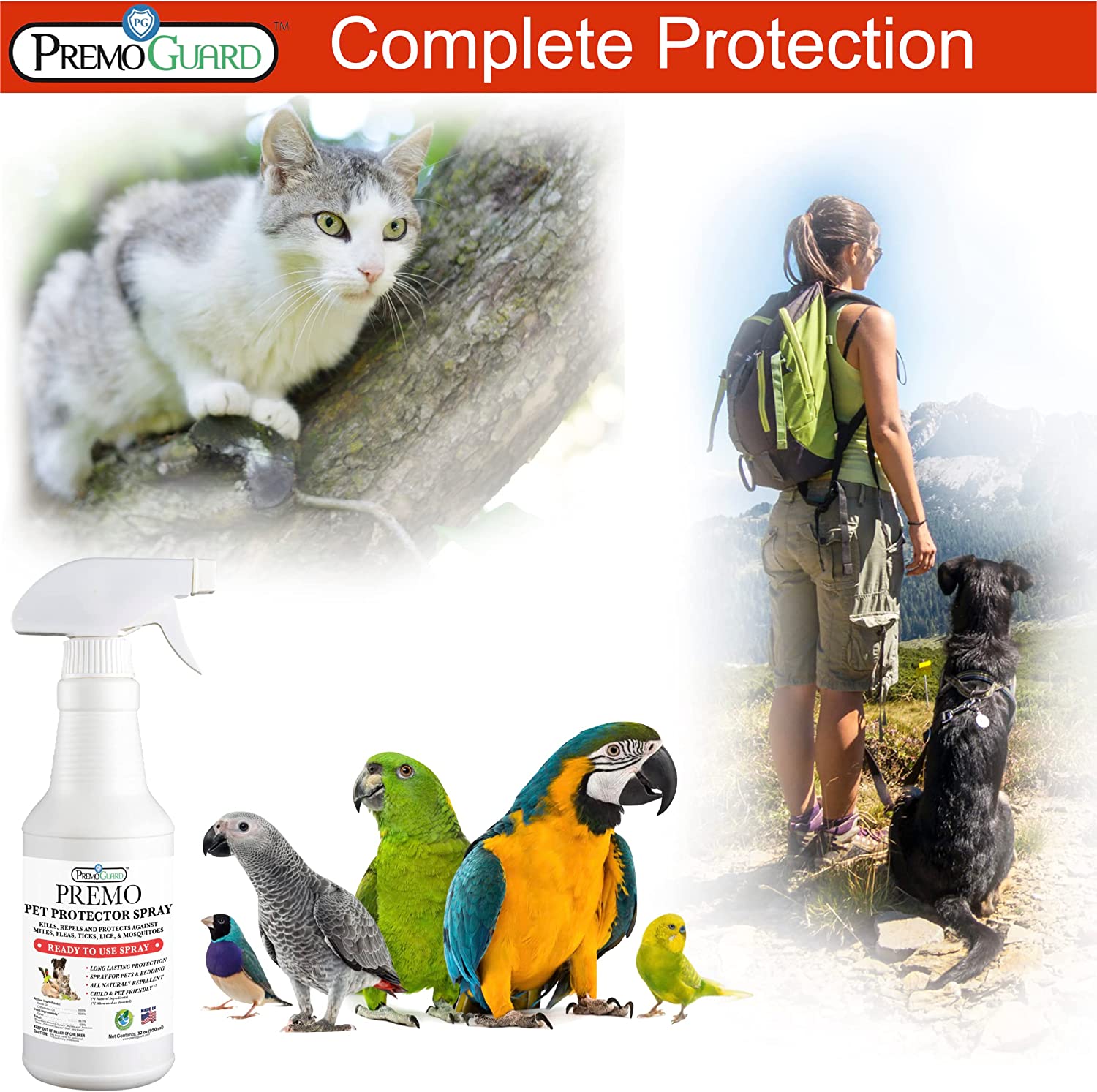 Premium Pet Protector 16 oz - Plant Based All Natural Non-Toxic - By Premo Guard - Pet Accesories for Quail Enthusiasts