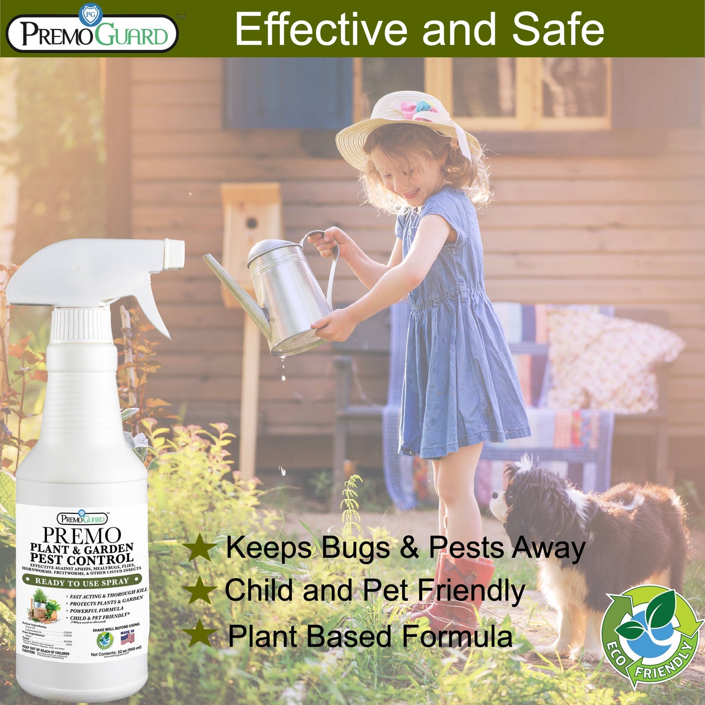 Premium Plant and Garden Pest Control Spray - 32 oz - Plant Based All All Natural Non-Toxic - By Premo Guard - Bird Keeping Supplies for Quail Enthusiasts
