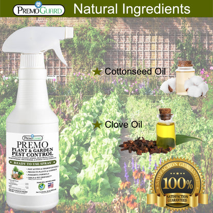 Premium Plant and Garden Pest Control Spray - 32 oz - Plant Based All All Natural Non-Toxic - By Premo Guard - Bird Keeping Supplies for Quail Enthusiasts