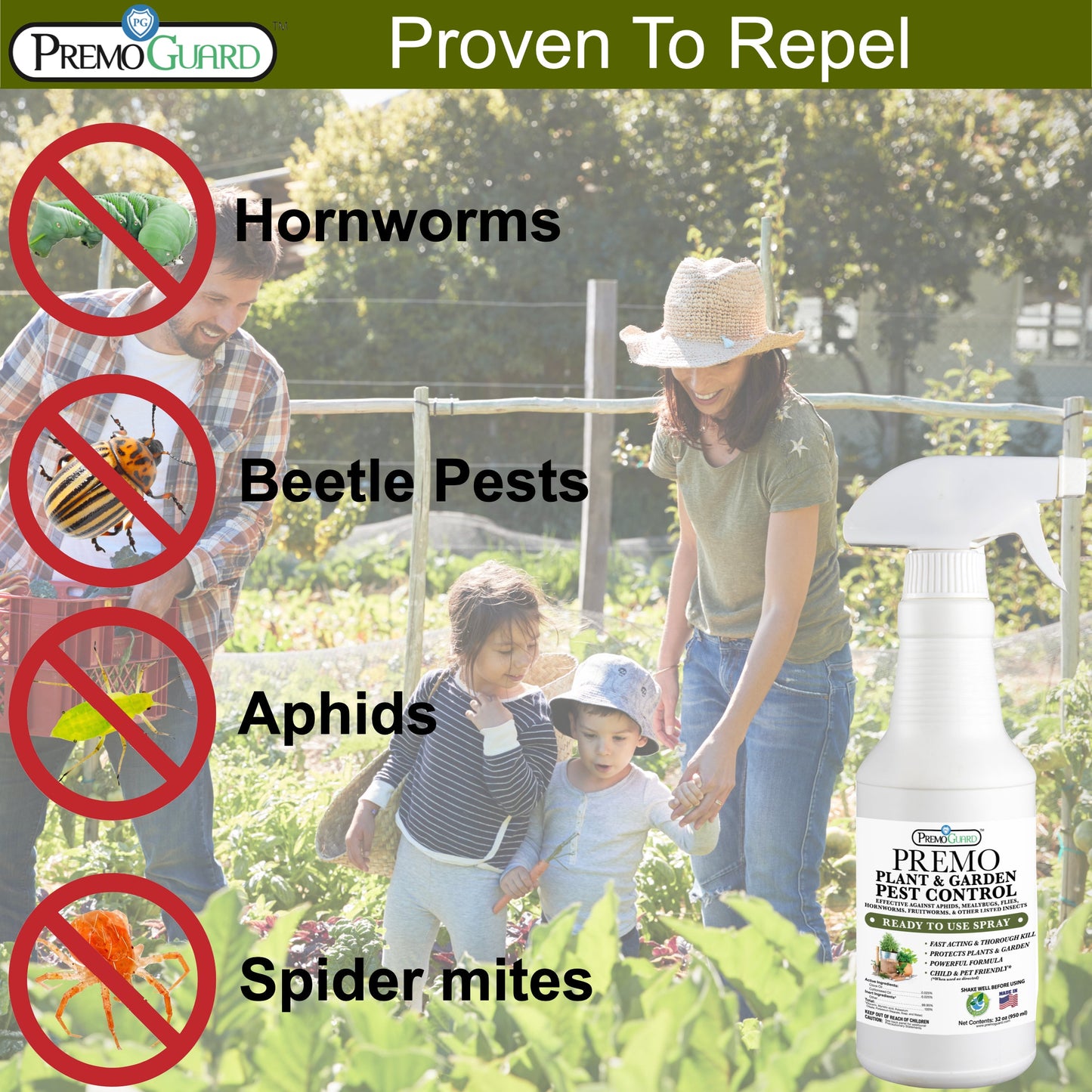 Premium Plant and Garden Pest Control Spray - 32 oz - Plant Based All All Natural Non-Toxic - By Premo Guard - Bird Keeping Supplies for Quail Enthusiasts