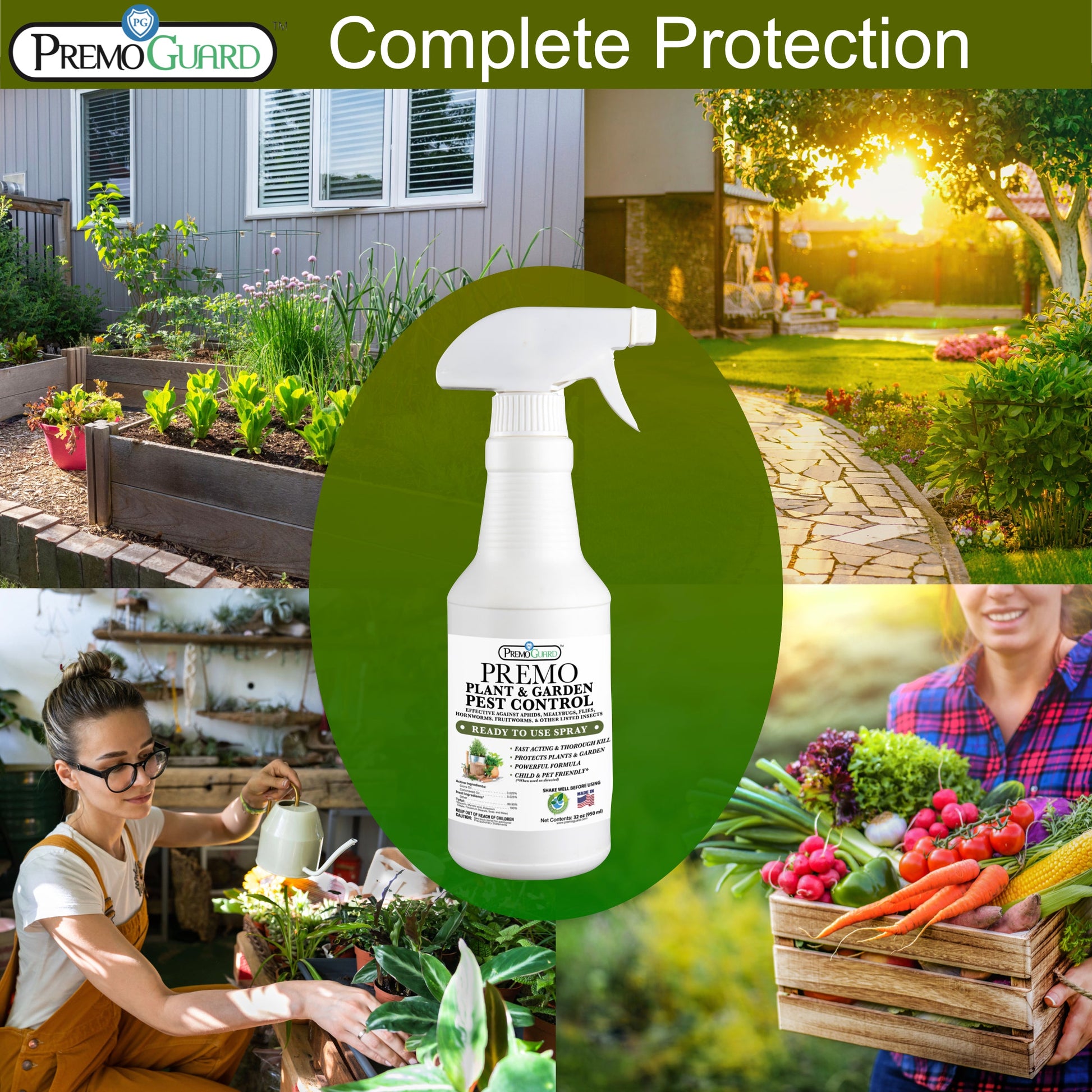 Premium Plant and Garden Pest Control Spray - 32 oz - Plant Based All All Natural Non-Toxic - By Premo Guard - Bird Keeping Supplies for Quail Enthusiasts