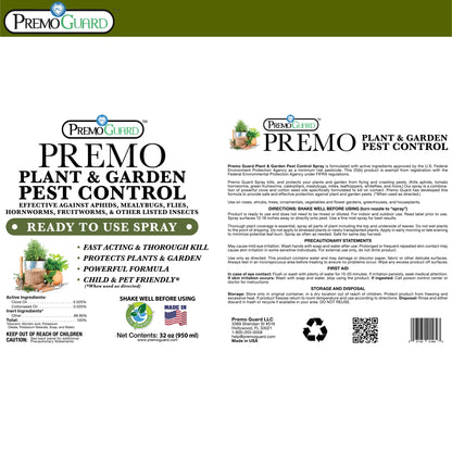 Premium Plant and Garden Pest Control Spray - 32 oz - Plant Based All All Natural Non-Toxic - By Premo Guard - Bird Keeping Supplies for Quail Enthusiasts