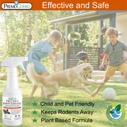 Premium Rodent Repellent Spray - 32 oz - Plant Based All Natural Non-Toxic - By Premo Guard - Bird Keeping Supplies for Quail Enthusiasts