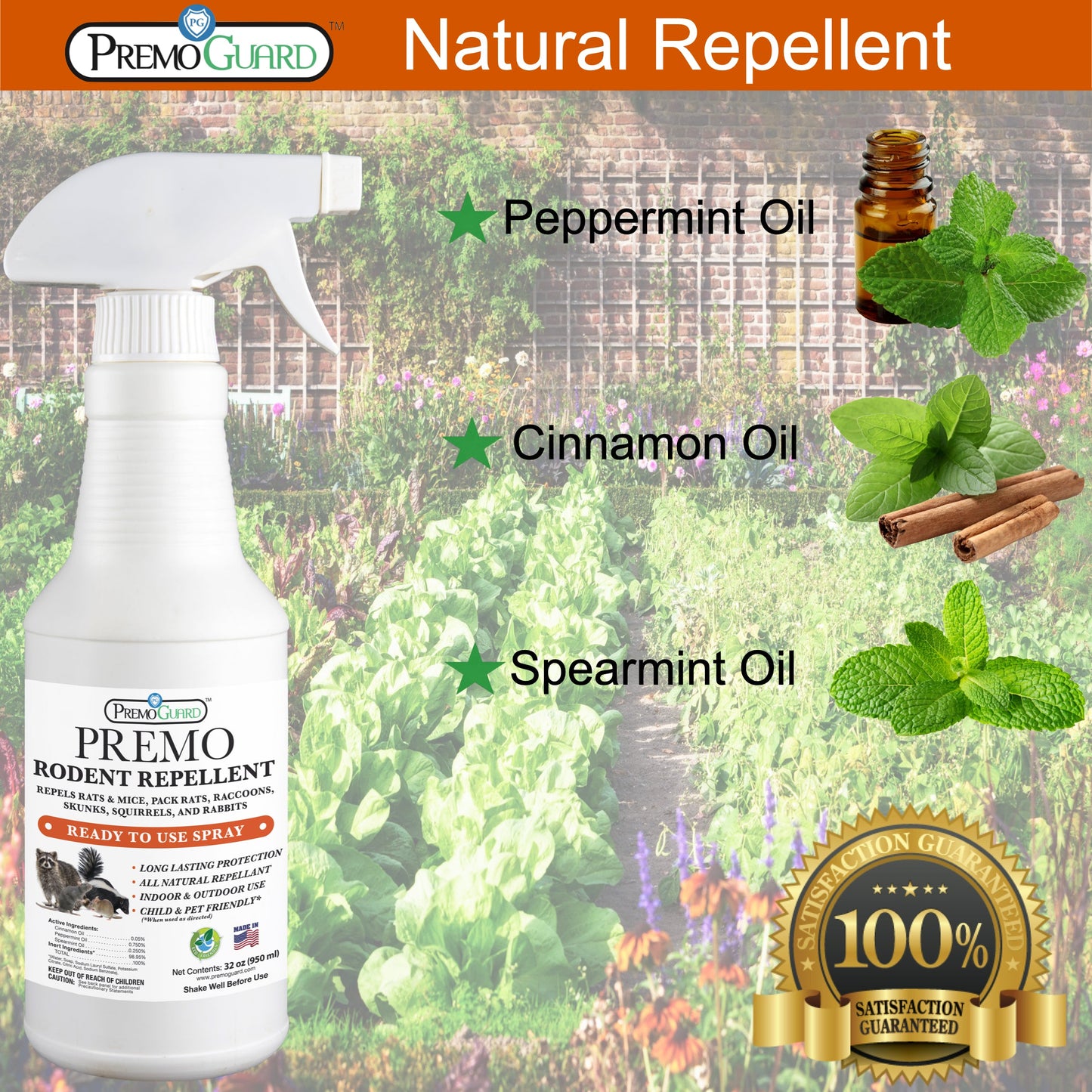 Premium Rodent Repellent Spray - 32 oz - Plant Based All Natural Non-Toxic - By Premo Guard - Bird Keeping Supplies for Quail Enthusiasts