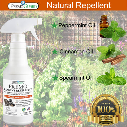 Premium Rodent Repellent Spray - 32 oz - Plant Based All Natural Non-Toxic - By Premo Guard - Bird Keeping Supplies for Quail Enthusiasts