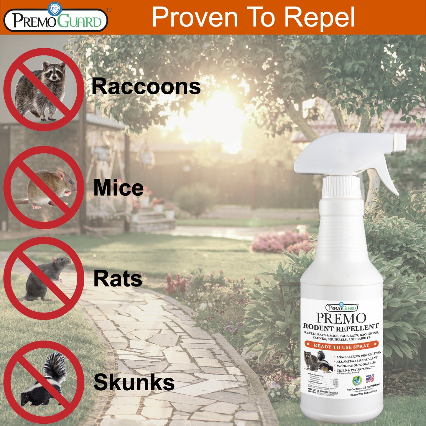 Premium Rodent Repellent Spray - 32 oz - Plant Based All Natural Non-Toxic - By Premo Guard - Bird Keeping Supplies for Quail Enthusiasts