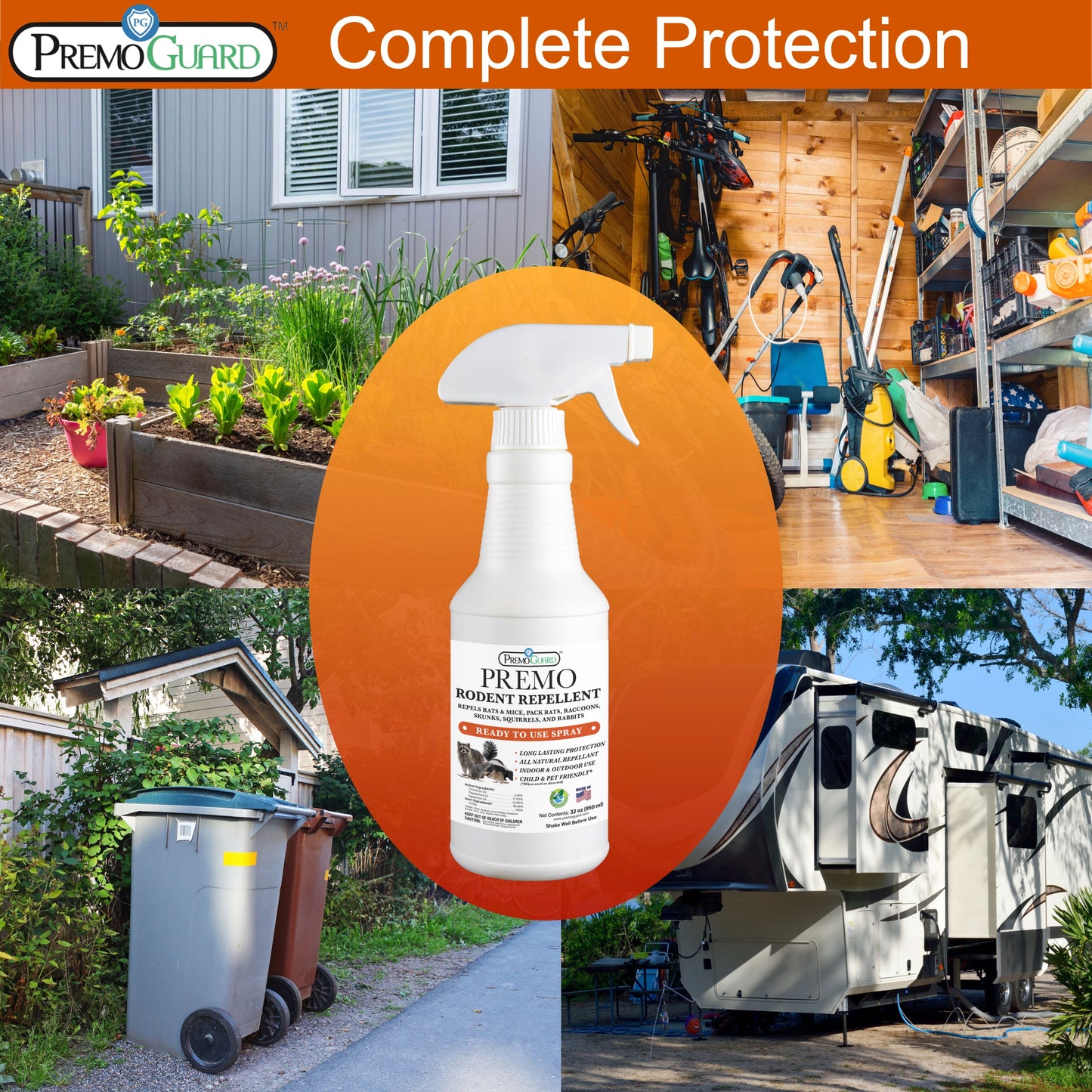 Premium Rodent Repellent Spray - 32 oz - Plant Based All Natural Non-Toxic - By Premo Guard - Bird Keeping Supplies for Quail Enthusiasts