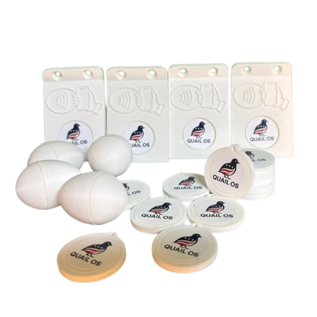 QuailOS Tap and Track Kit — Business (12 Tags, 4 Mounts, 4 Hatch Eggs)