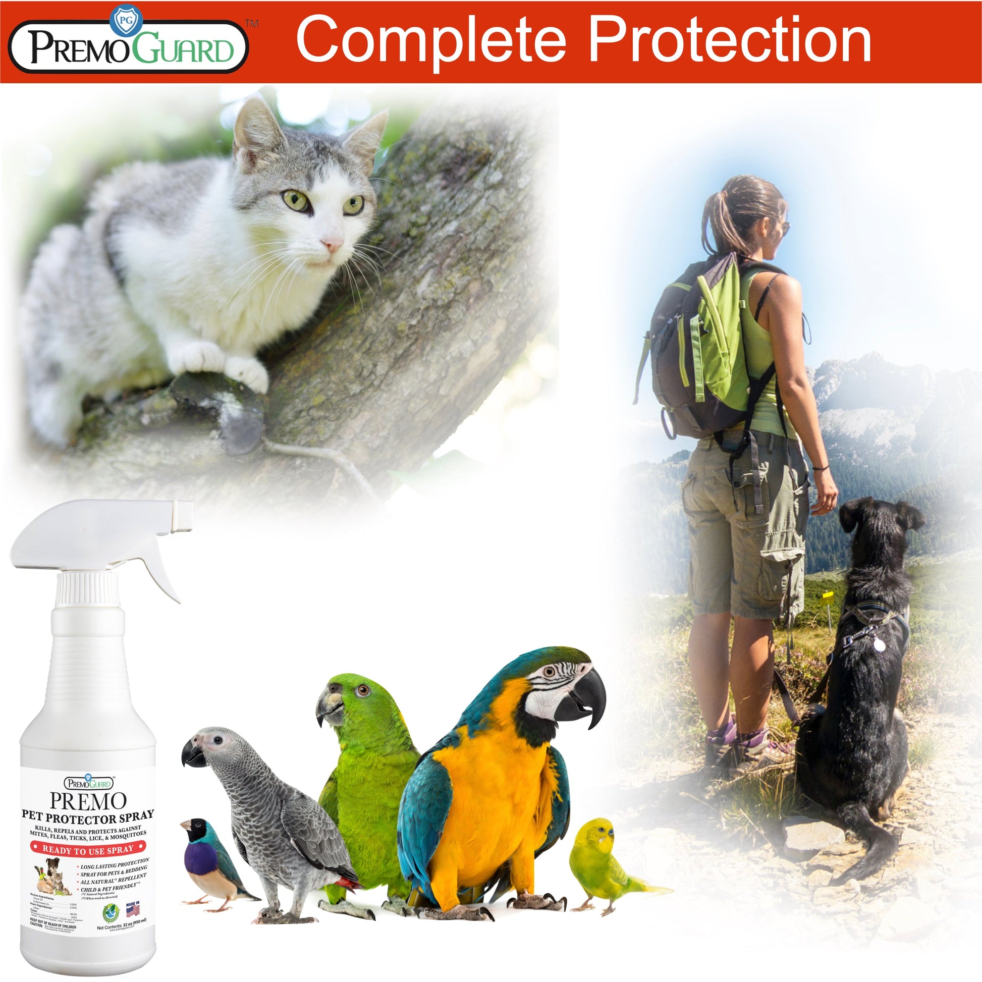 Premium Pet Protector 32 oz - Plant Based All Natural Non-Toxic - By Premo Guard - Homesteading Supplies for Quail Enthusiasts
