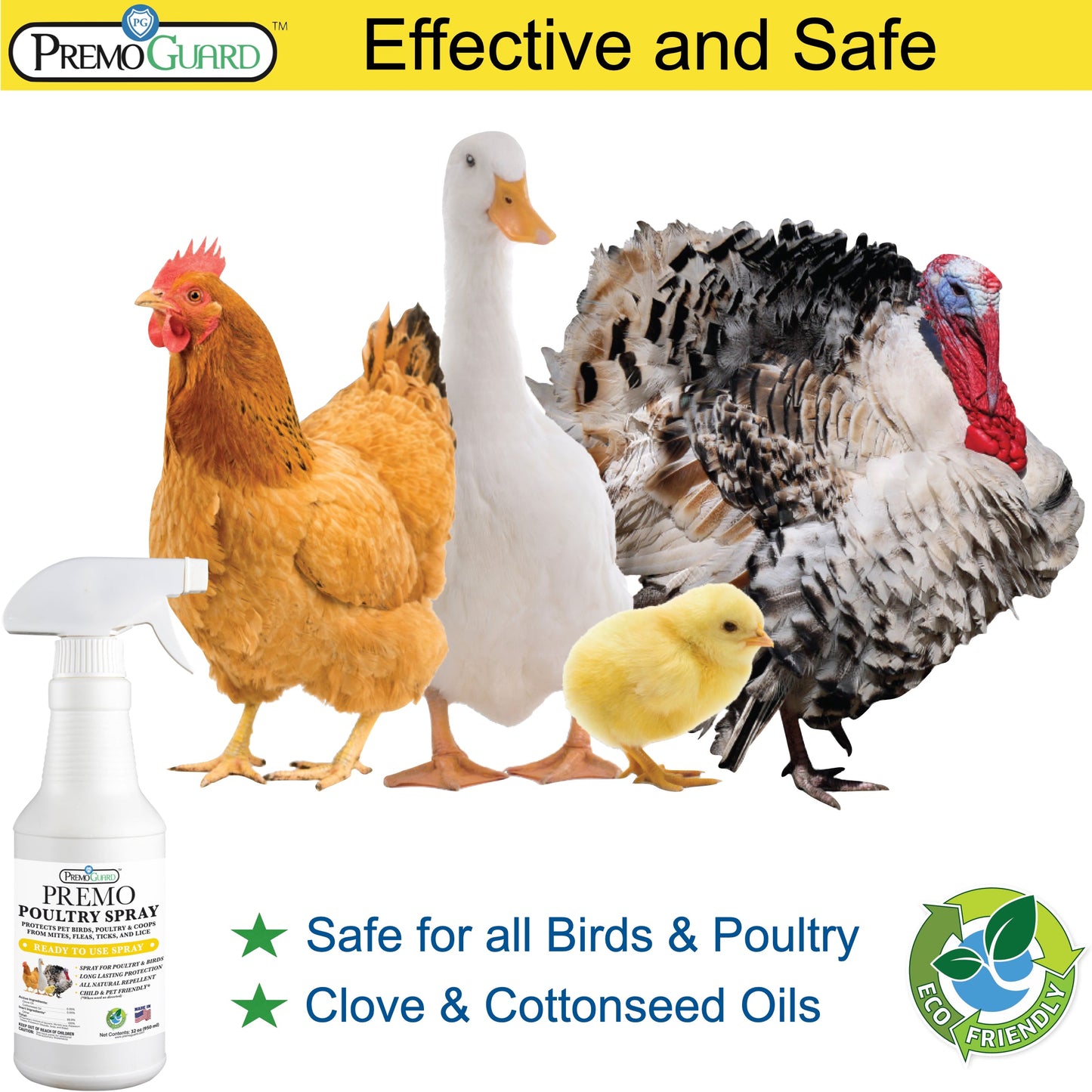 Premium Poultry Spray - Plant Based All Natural Non-Toxic - By Premo Guard - Bird Keeping Supplies for Quail Enthusiasts