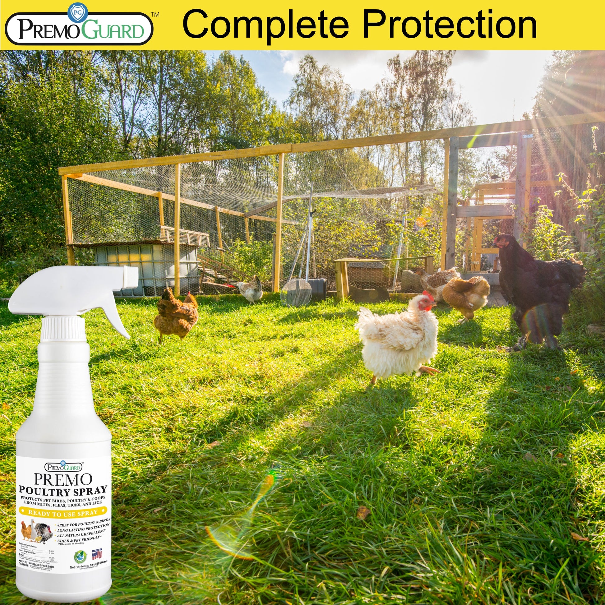 Premium Poultry Spray - Plant Based All Natural Non-Toxic - By Premo Guard - Bird Keeping Supplies for Quail Enthusiasts