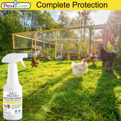 Premium Poultry Spray 128 oz - All Natural Non Toxic - Plant Based All Natural Non-Toxic - By Premo Guard - Bird Keeping Supplies for Quail Enthusiasts
