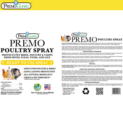 Premium Poultry Spray - Plant Based All Natural Non-Toxic - By Premo Guard - Bird Keeping Supplies for Quail Enthusiasts