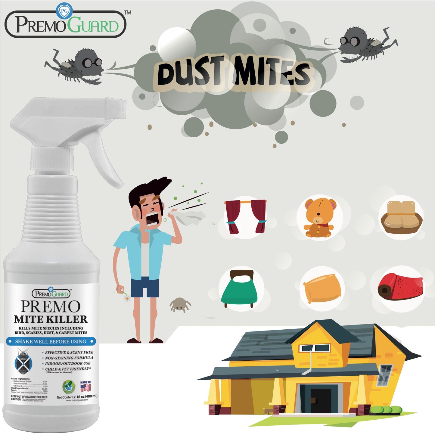 Premium Mite Killer Spray - All Natural Non-Toxic - By Premo Guard - Bird Keeping Supplies for Quail Enthusiasts