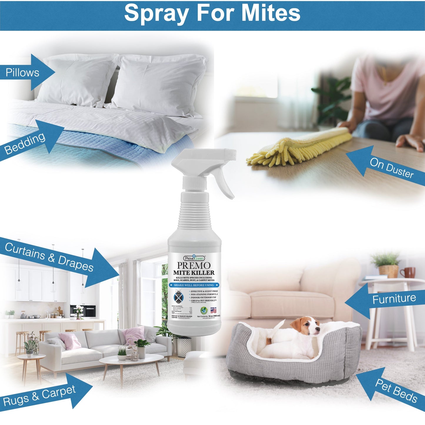 Premium Mite Killer Spray - All Natural Non-Toxic - By Premo Guard - Bird Keeping Supplies for Quail Enthusiasts