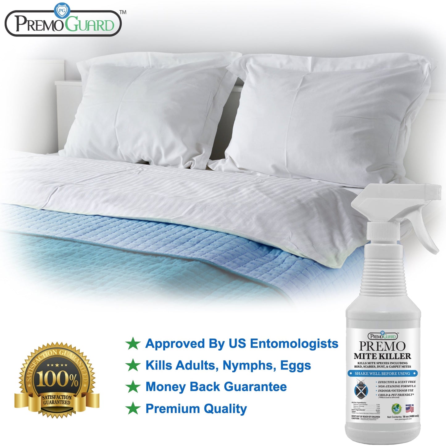 Premium Mite Killer Spray - All Natural Non-Toxic - By Premo Guard - Bird Keeping Supplies for Quail Enthusiasts