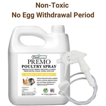 Premium Poultry Spray 128 oz - All Natural Non Toxic - Plant Based All Natural Non-Toxic - By Premo Guard - Bird Keeping Supplies for Quail Enthusiasts
