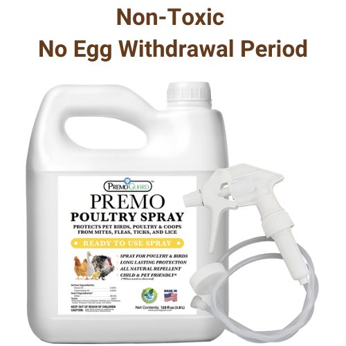 Premium Poultry Spray 128 oz - All Natural Non Toxic - Plant Based All Natural Non-Toxic - By Premo Guard - Bird Keeping Supplies for Quail Enthusiasts