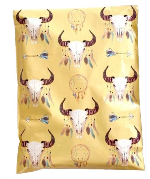 Premium Boho Bull Western Poly Mailers Size 10x13 Colorful Shipping Bags - Packaging Materials for Quail Enthusiasts