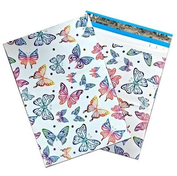 Premium Butterfly Poly Mailers Size 6x9 Shipping Bags Rainbow Butterflies - Packaging Materials for Quail Enthusiasts