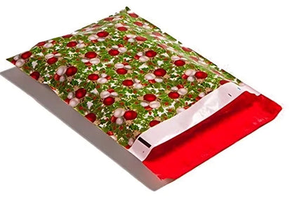Premium Christmas Ornament Red Green Poly Mailers Size 10x13 Shipping Bags - Packaging Materials for Quail Enthusiasts