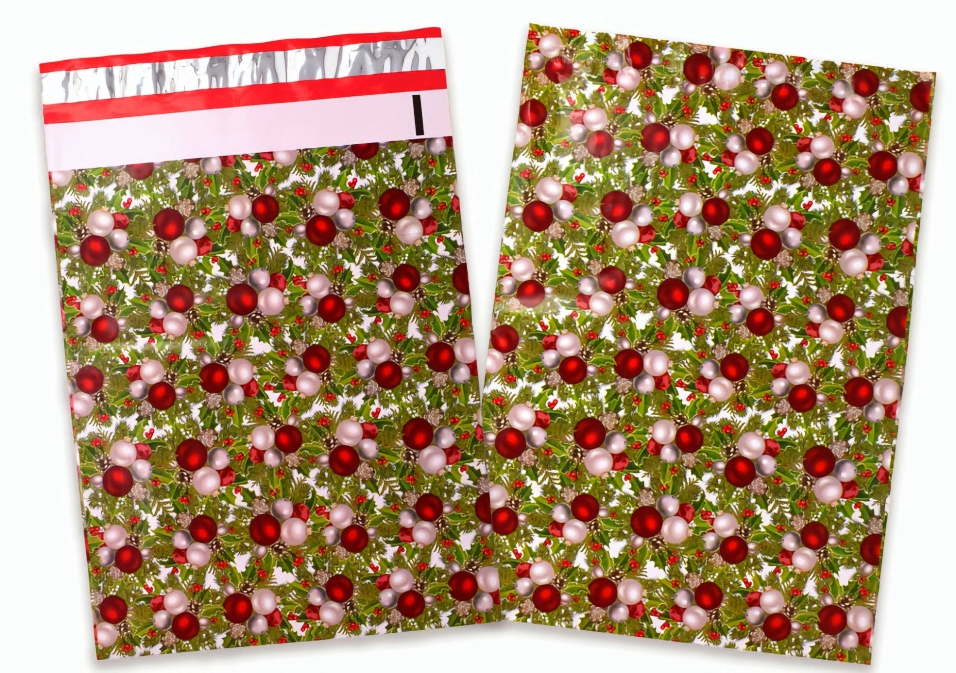 Premium Christmas Ornament Red Green Poly Mailers Size 10x13 Shipping Bags - Packaging Materials for Quail Enthusiasts